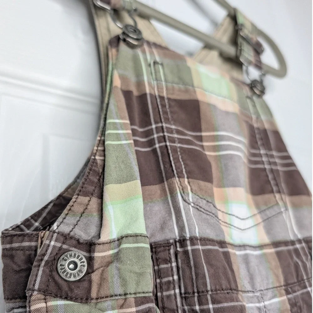Gymboree Boys Brown Green Plaid Cotton Shortall Overalls 3T RN70530
